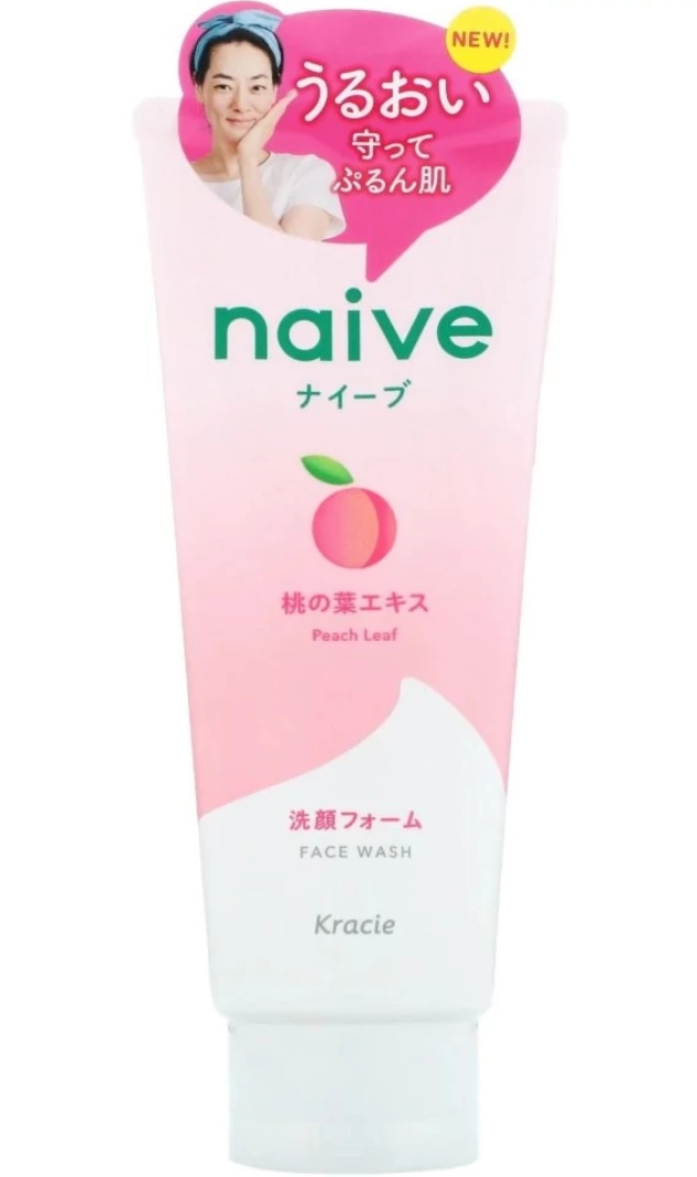 Пенка для умывания и удаления макияжа с экстрактом листьев персикового дерева Kracie Naive, 130 гр