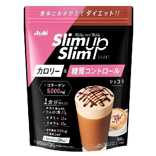 Asahi Slim Up Slim Протеиновый диетический коктейль с коллагеном, витаминами, минералами со вкусом шоколадного латте, 360 г